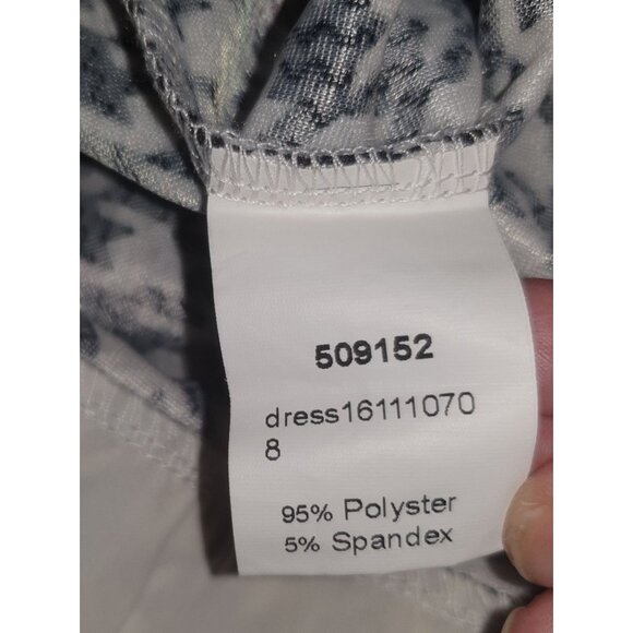 Womens Chic Houndstooth Dress 8 Black White Shift Collar Cuffs Long Sleeve Work - Picture 6 of 8